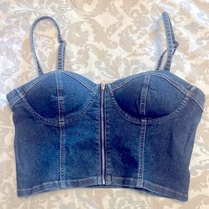 G by Guess cropped zip front denim bustier XL 36D Like new